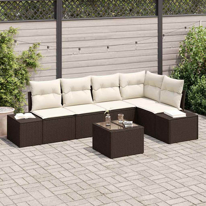Conjunto de Sofá de Jardim com almofada 6 pcs Marrom e Creme