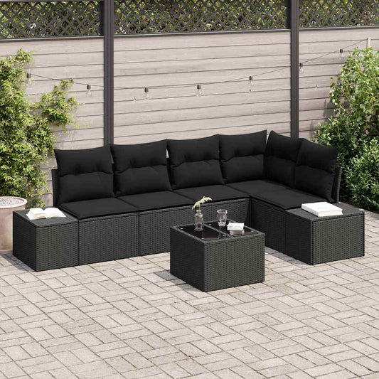 Conjunto de Sofá de Jardim com almofada 6 pcs Preto