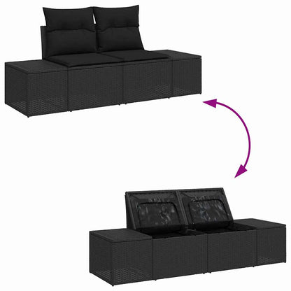 Conjunto de Sofá de Jardim com almofada 6 pcs Preto