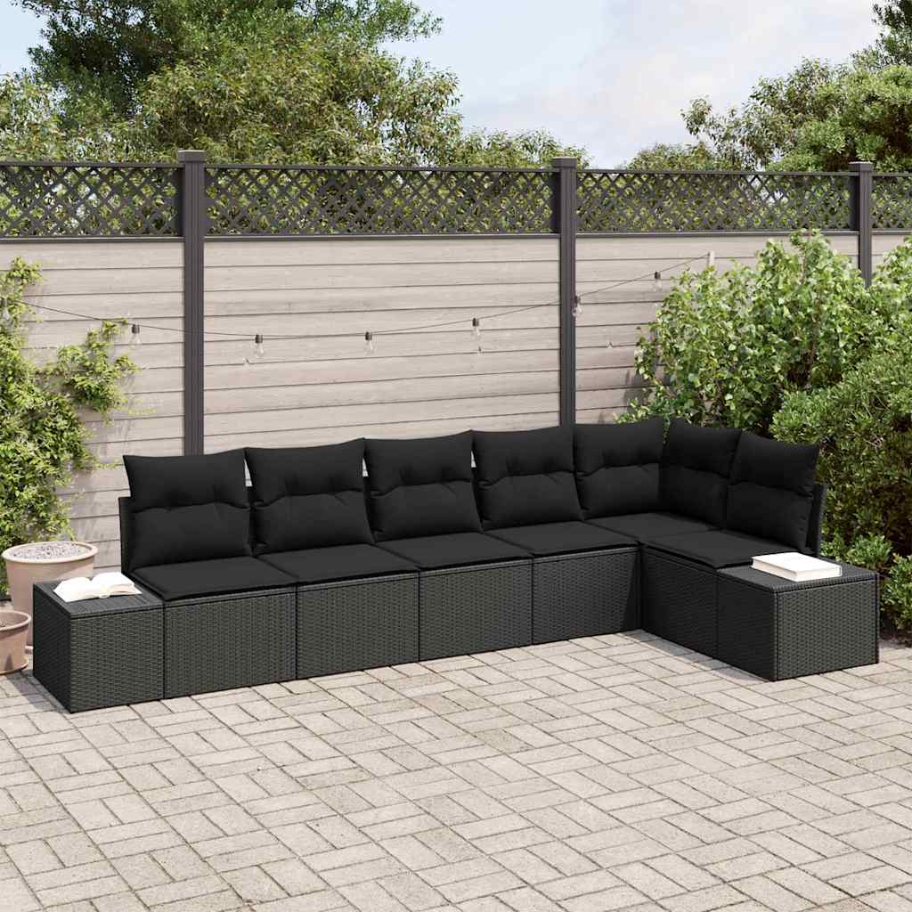 Conjunto de Sofá de Jardim com almofada 6 pcs Preto