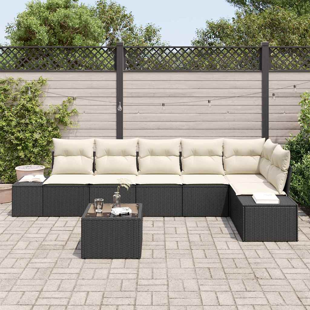 Conjunto de Sofá de Jardim 7 pcs Marrom e Creme vime PE