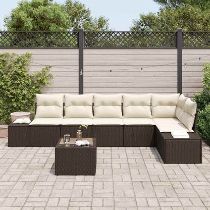 Conjunto de Sofá de Jardim com almofada 7 pcs Marrom e Creme