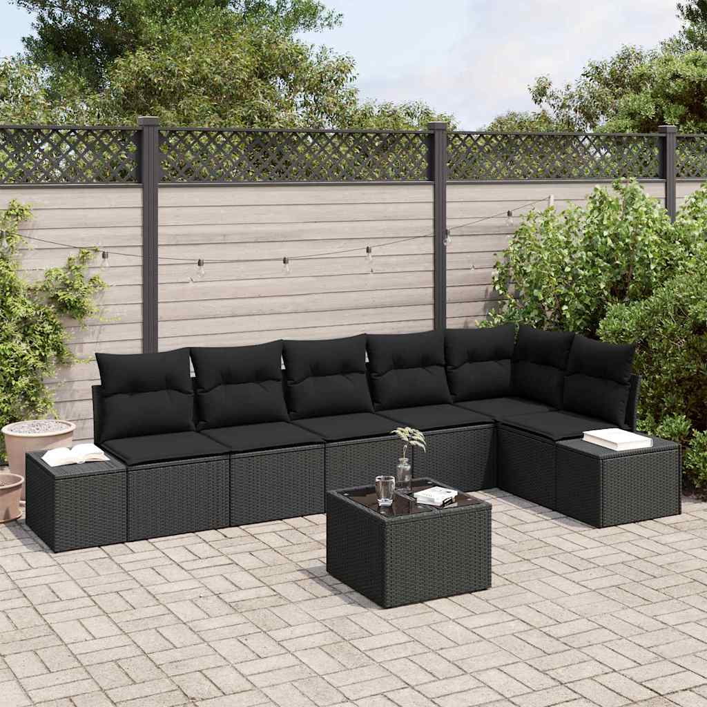 Conjunto de Sofá de Jardim com almofada 7 pcs Preto