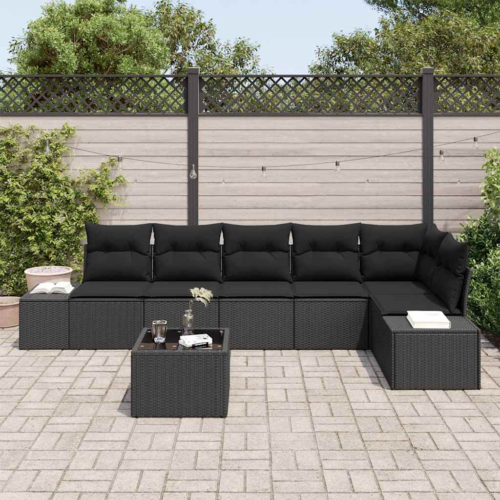 Conjunto de Sofá de Jardim com almofada 7 pcs Preto