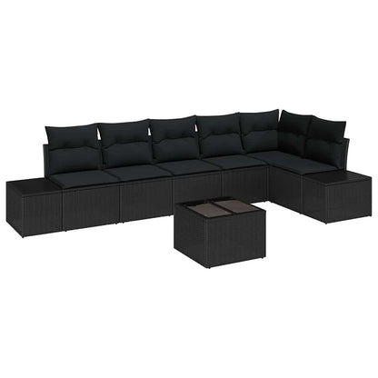 Conjunto de Sofá de Jardim com almofada 7 pcs Preto
