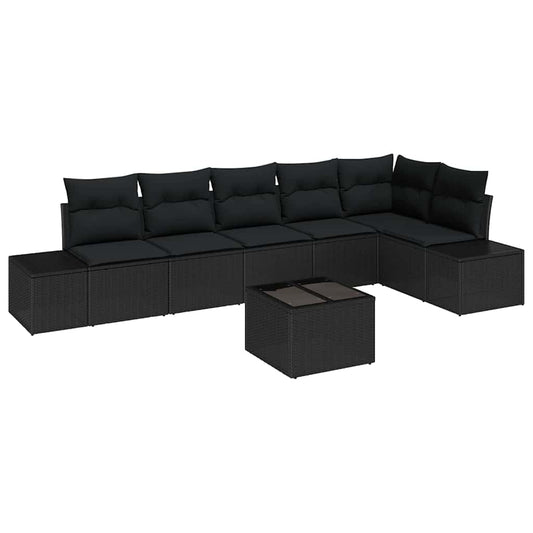 Conjunto de Sofá de Jardim com almofada 7 pcs Preto