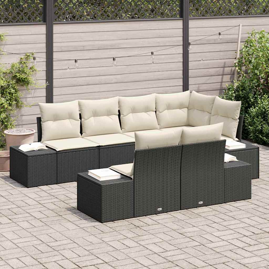 Conjunto de Sofá de Jardim com almofada 7 pcs Preto e Creme