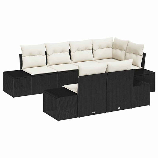 Conjunto de Sofá de Jardim com almofada 7 pcs Preto e Creme