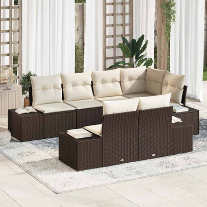 Conjunto de Sofá de Jardim com almofada 7 pcs Marrom e Creme