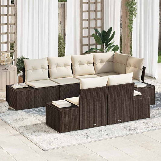 Conjunto de Sofá de Jardim com almofada 7 pcs Marrom e Creme