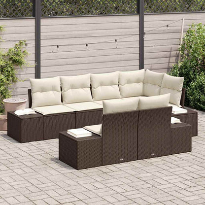 Conjunto de Sofá de Jardim com almofada 7 pcs Marrom e Creme