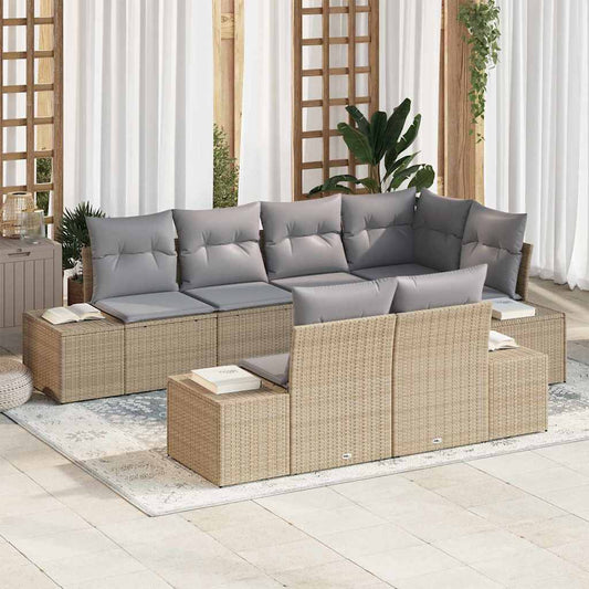Conjunto de Sofá de Jardim 7 pcs Bege e Cinza Claro