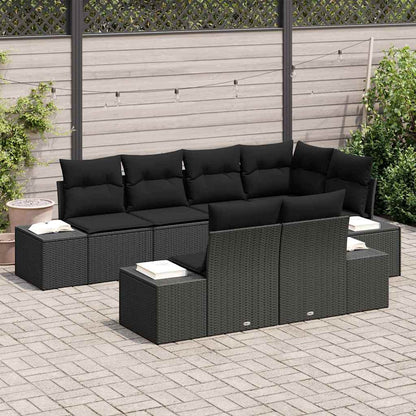 Conjunto de Sofá de Jardim com almofada 7 pcs Preto