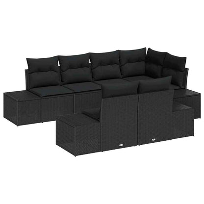 Conjunto de Sofá de Jardim com almofada 7 pcs Preto