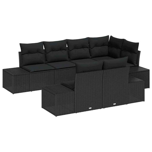 Conjunto de Sofá de Jardim com almofada 7 pcs Preto