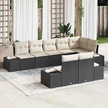 Conjunto de Sofá de Jardim 8 pcs Preto e creme vime PE