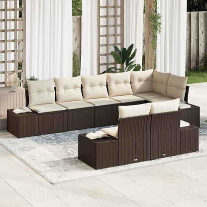 Conjunto de Sofá de Jardim com almofada 8 pcs Castanho e creme