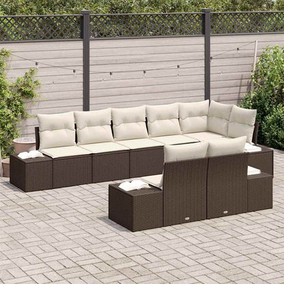 Conjunto de Sofá de Jardim com almofada 8 pcs Castanho e creme