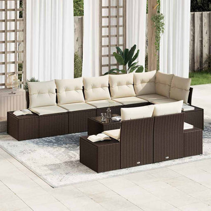 Conjunto de Sofá de Jardim com almofada 9 pcs Castanho e creme