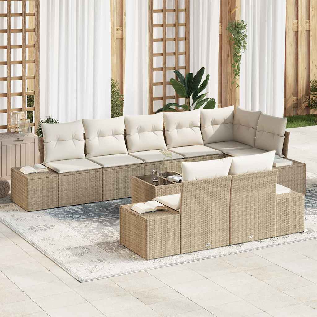 Conjunto de Sofá de Jardim 9 pcs bege e creme 319 x 154 x 85 cm