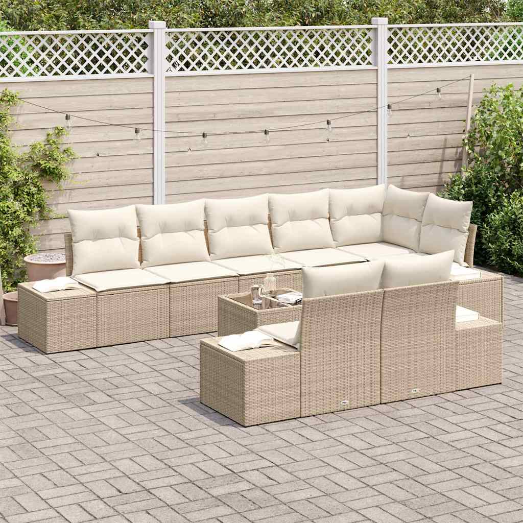 Conjunto de Sofá de Jardim 9 pcs bege e creme 319 x 154 x 85 cm