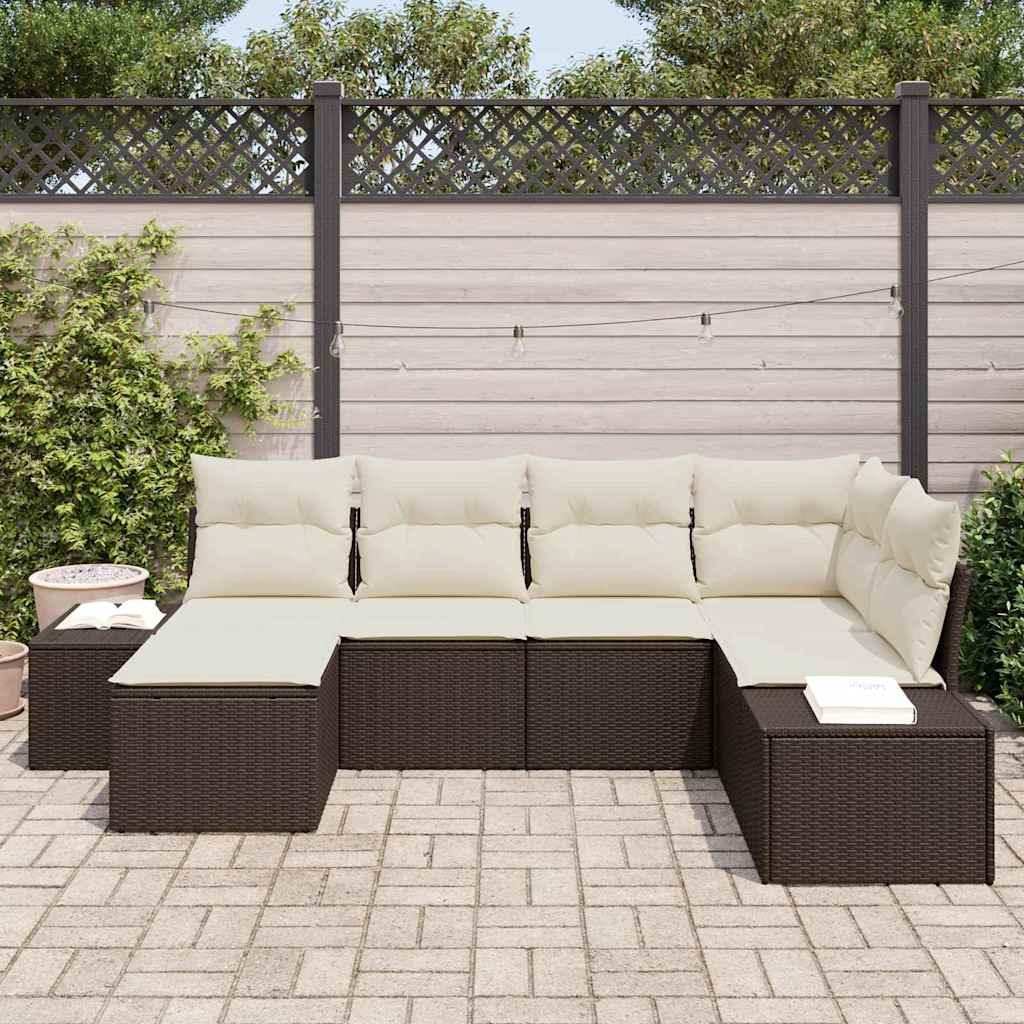 Conjunto de Sofá de Jardim com almofada 6 pcs Castanho e creme