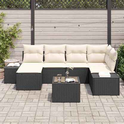 Conjunto de Sofá de Jardim com almofada 7 pcs Preto e creme