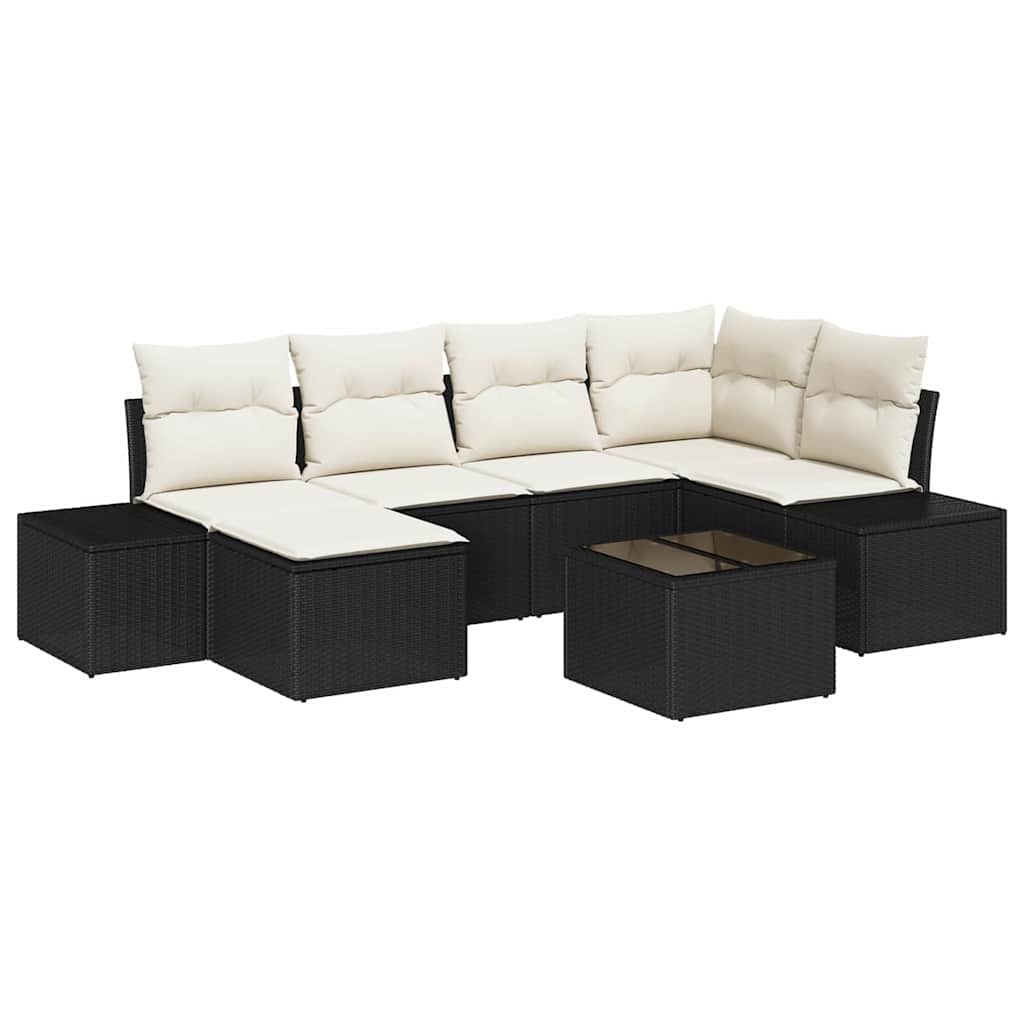 Conjunto de Sofá de Jardim com almofada 7 pcs Preto e creme