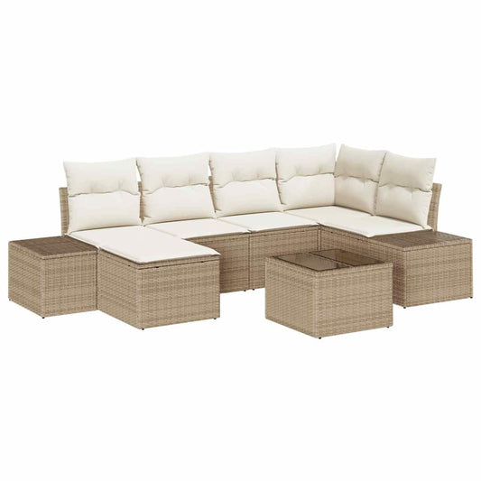 Conjunto de Sofá de Jardim 7 pcs bege e creme 264 x 154 x 85 cm