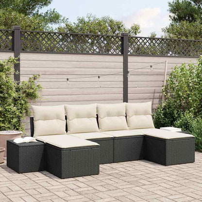 Conjunto de Sofá de Jardim 6 pcs Preto e creme 184 x 62 x 85 cm