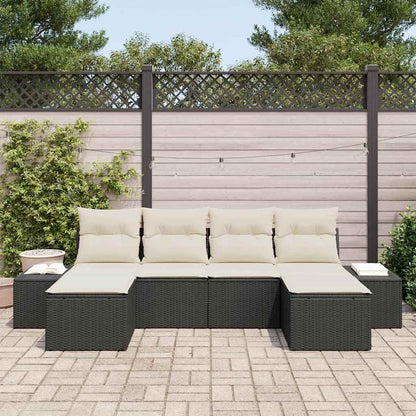 Conjunto de Sofá de Jardim 6 pcs Preto e creme 184 x 62 x 85 cm