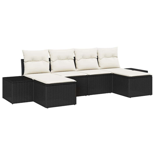 Conjunto de Sofá de Jardim 6 pcs Preto e creme 184 x 62 x 85 cm