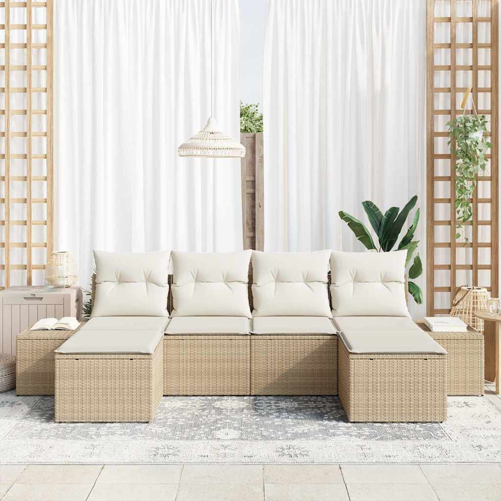 Conjunto de Sofá de Jardim 6 pcs bege e creme 184 x 62 x 85 cm