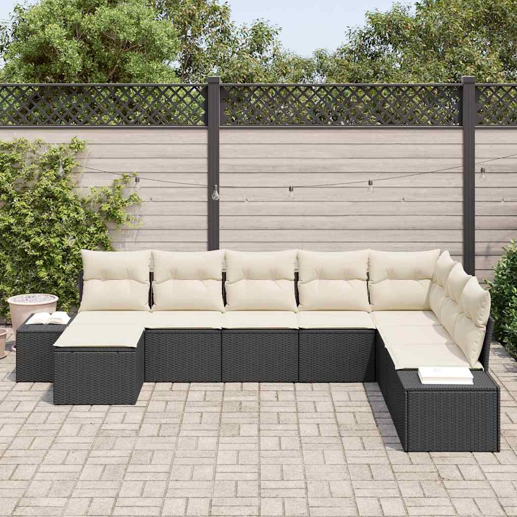 Conjunto de Sofá de Jardim com almofada 8 pcs Preto e creme