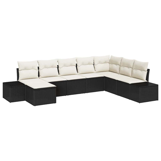 Conjunto de Sofá de Jardim com almofada 8 pcs Preto e creme