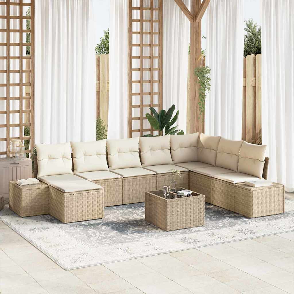 Conjunto de Sofá de Jardim 9 pcs bege e creme 319 x 209 x 85 cm