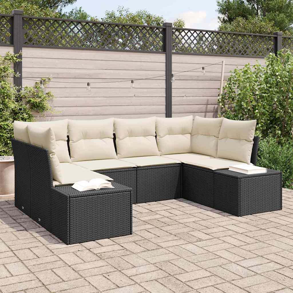 Conjunto de Sofá de Jardim 6 pcs Preto e creme Rattan Sintético