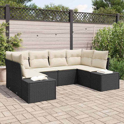 Conjunto de Sofá de Jardim 6 pcs Preto e creme Rattan Sintético