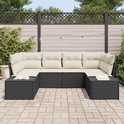 Conjunto de Sofá de Jardim 6 pcs Preto e creme Rattan Sintético