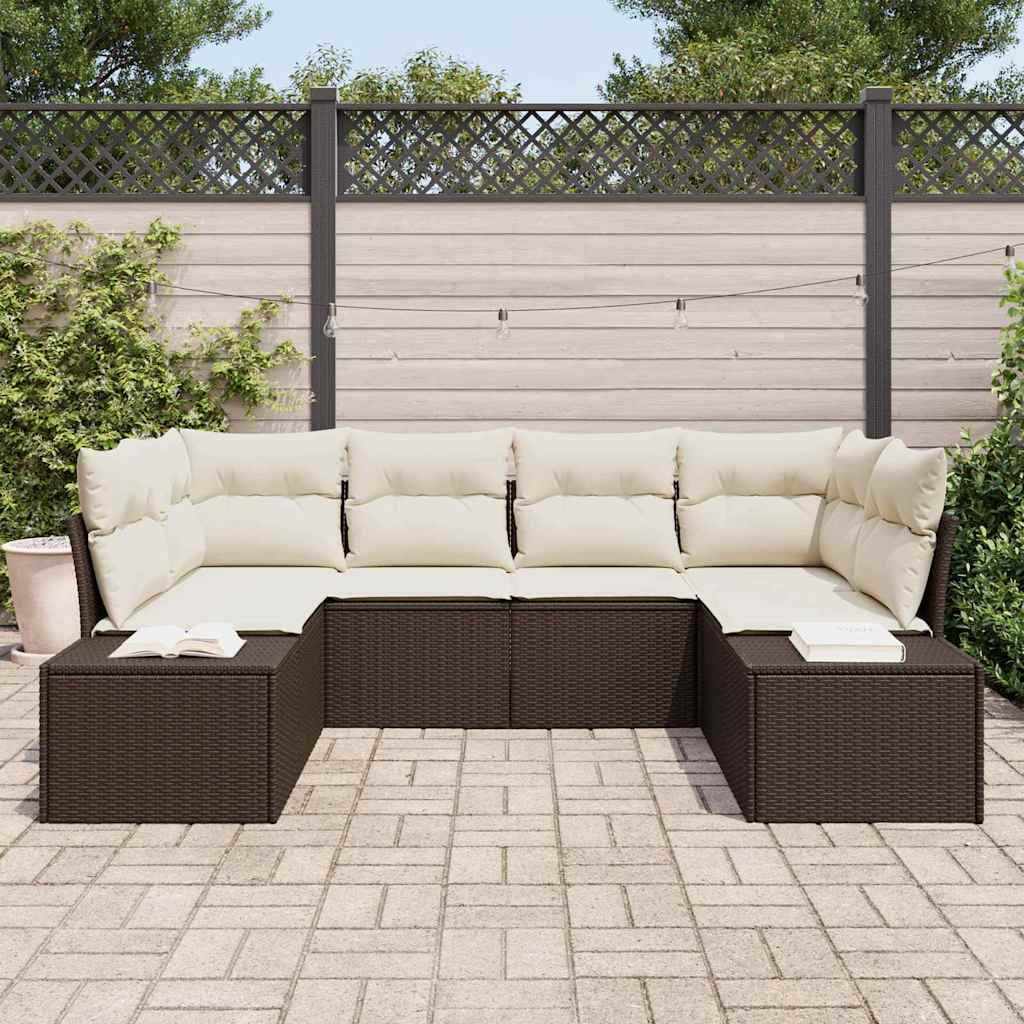 Conjunto de Sofá de Jardim com almofada 6 pcs Castanho e creme