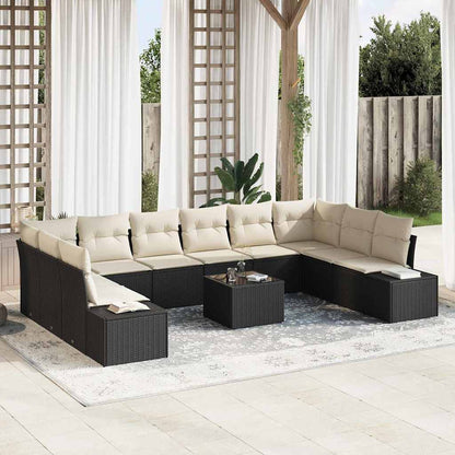 Conjunto de Sofá de Jardim com almofada 11 pcs Preto e creme