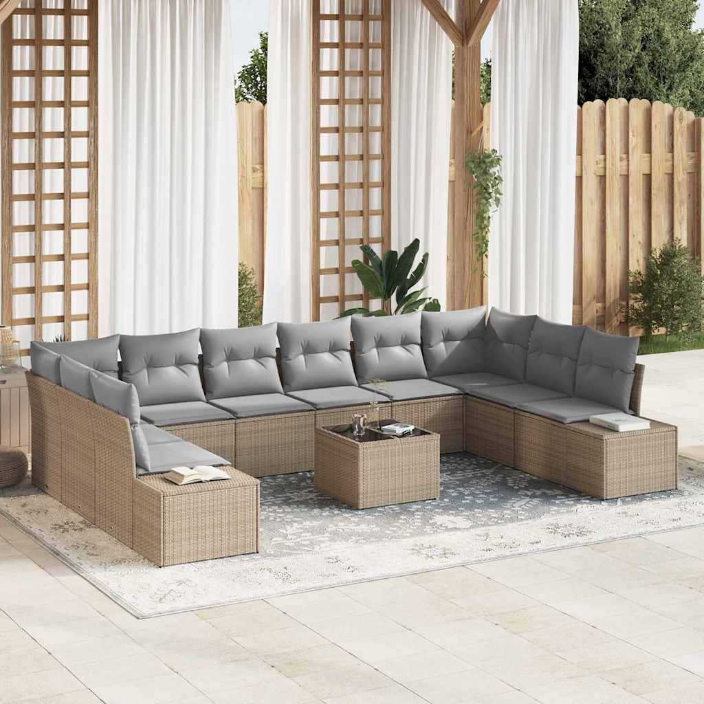 Conjunto de Sofá de Jardim 10 pcs Bege e Cinza Claro Polirattan