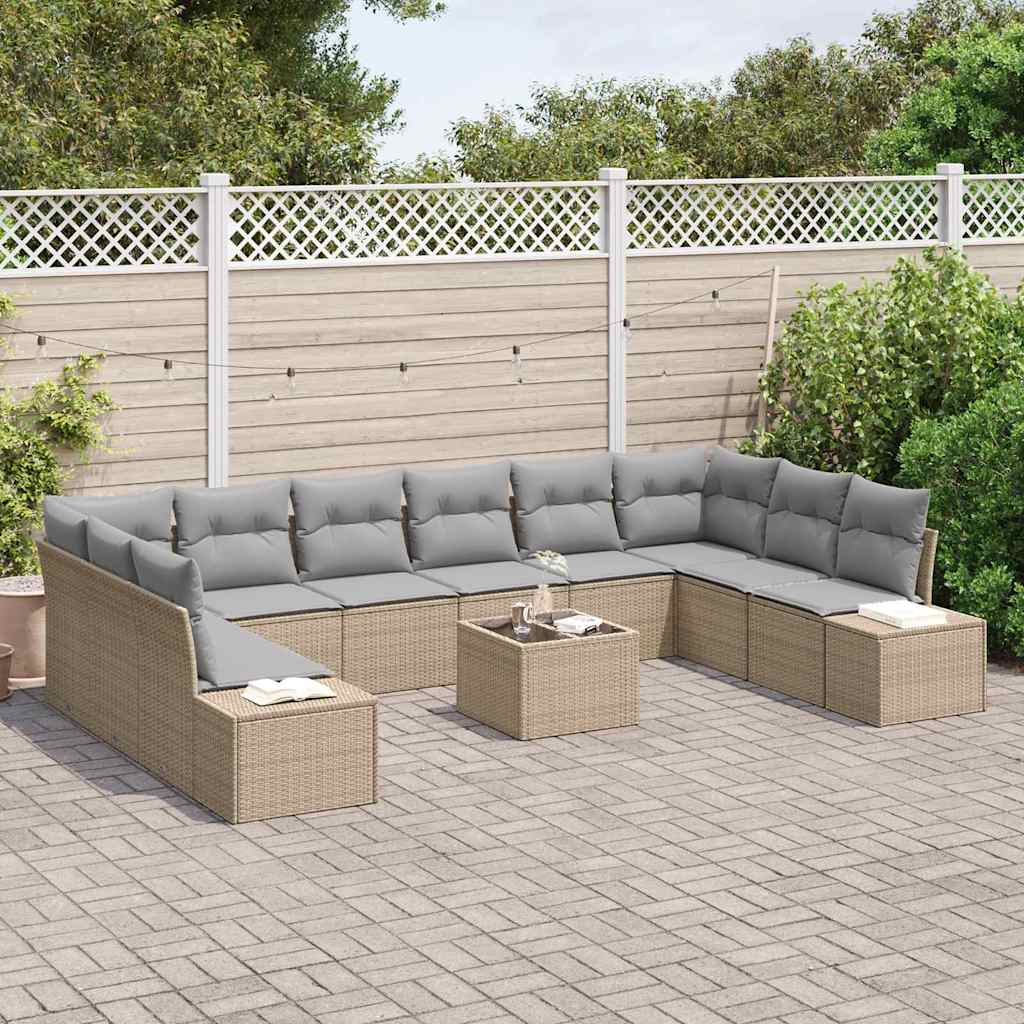 Conjunto de Sofá de Jardim 10 pcs Bege e Cinza Claro Polirattan