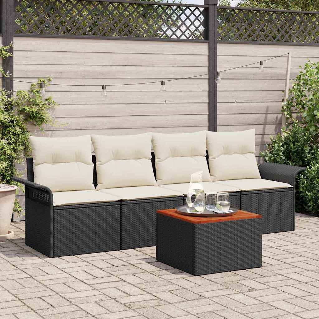 Conjunto de Sofá de Jardim 5 pcs Preto e Creme 55 x 55 x 37 cm