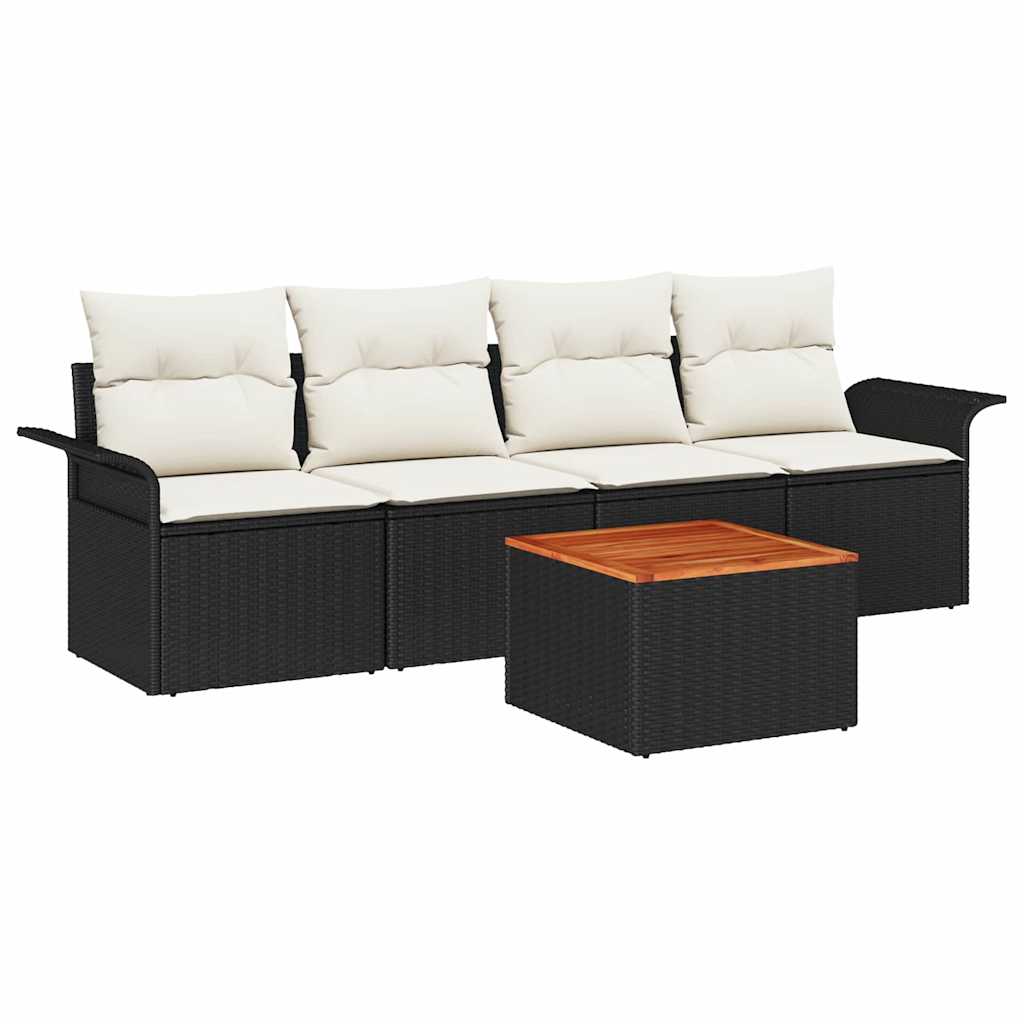 Conjunto de Sofá de Jardim 5 pcs Preto e Creme 55 x 55 x 37 cm