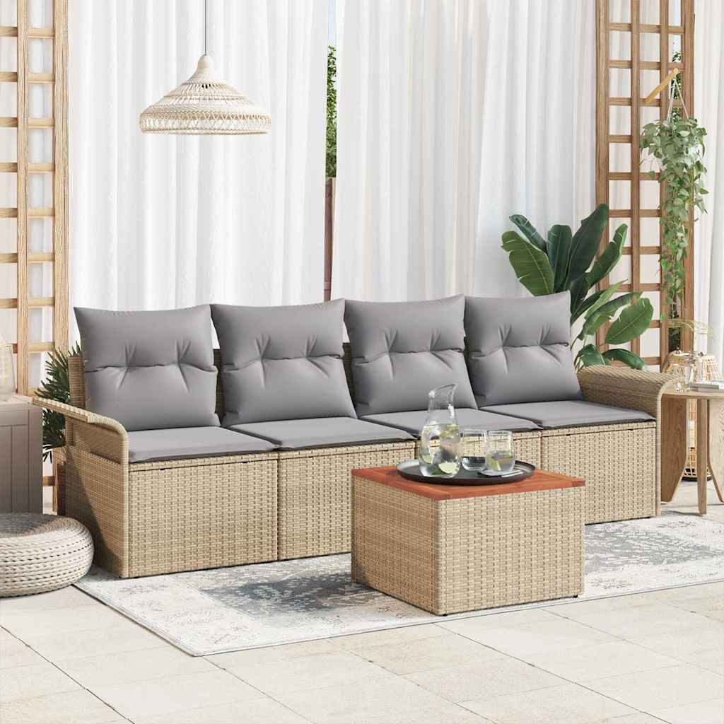 Conjunto de Sofá de Jardim Manual 5 pcs Bege e Cinza Claro