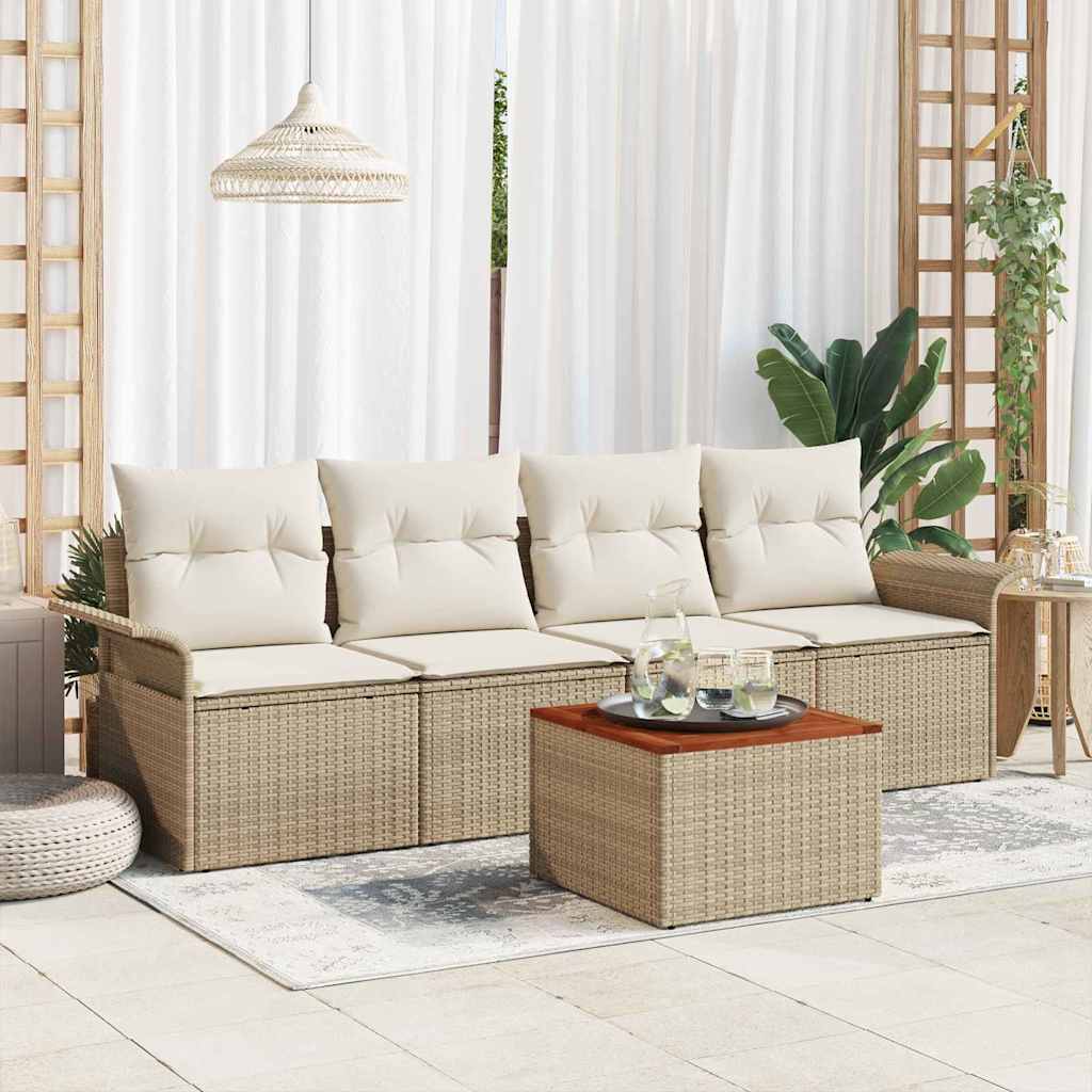 Conjunto de Sofá de Jardim 5 pcs Bege e Creme 55 x 55 x 37 cm