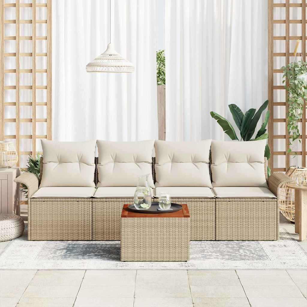Conjunto de Sofá de Jardim 5 pcs Bege e Creme 55 x 55 x 37 cm