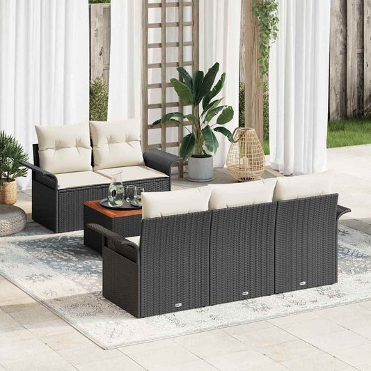 Conjunto de Sofá de Jardim 6 pcs Preto e Creme 55 x 55 x 37 cm