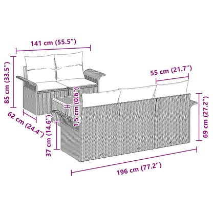 Conjunto de Sofá de Jardim 6 pcs Preto e Creme 55 x 55 x 37 cm